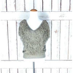 90s vintage hand loomed knit shag pullover sweater/fringe/tassel sweater top